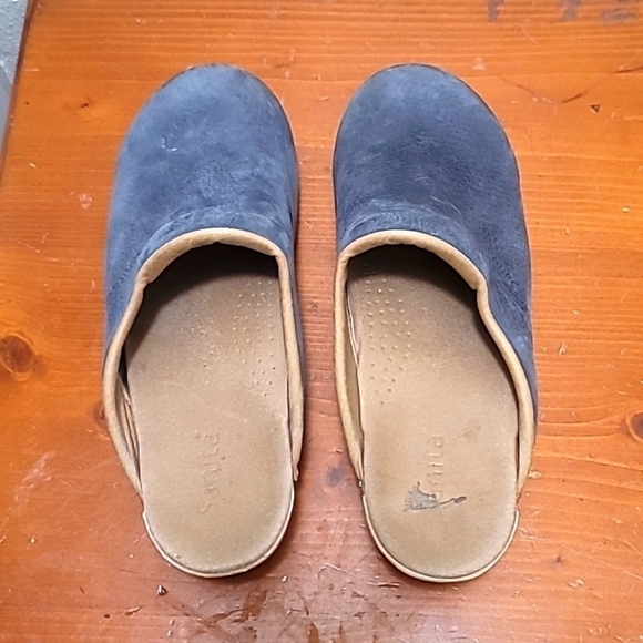 SANITA WOMEN'S DANISH CLOG BLUE LEATHER SLIP ON WEDGE HEEL SANDAL SIZE 41 US10.5 - Picture 3 of 13